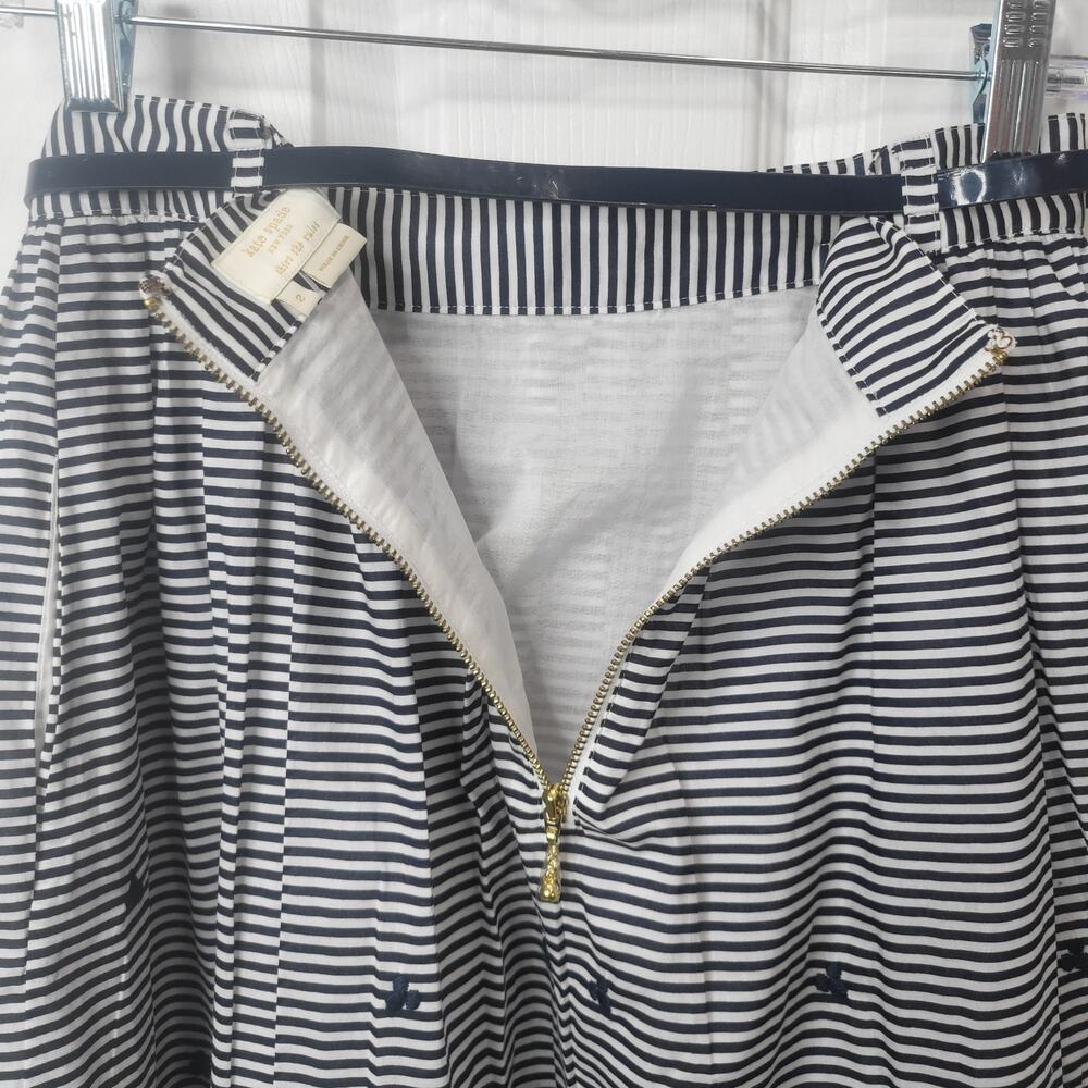Kate Spade Blue Lawson Skirt A Line Floral Stripes Knee Length Belt Size 2 #267 - Picture 7 of 11